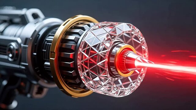 Futuristic gun firing red laser beam