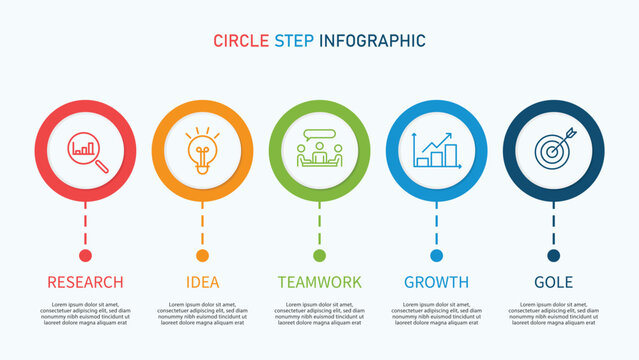 5 Step Circle Infographic Template with Business Process Icons.