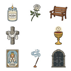 Obraz premium Collection of Catholic memorial and religious icons