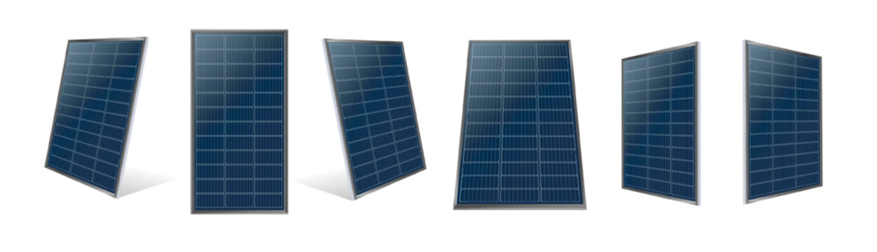 Modern solar panel system with photovoltaic cells converting sunlight into clean energy, realistic 3D design on transparent background for sustainable power generation projects.