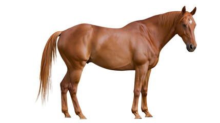 Majestic chestnut horse with flowing mane and tail, isolated on transparent background © VSTOCK