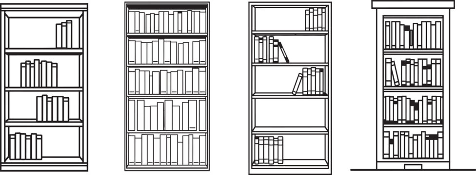Four empty bookshelf designs with books inside illustration
