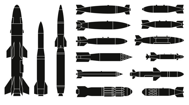 Collection of Missile and Bomb Silhouettes - Military Weaponry