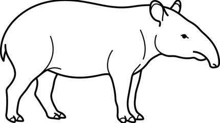 Fototapeta premium Tapir Line Drawing Illustration - Simple Black and White Animal Sketch