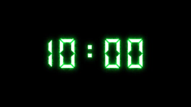 Green digital clock showing time counting 15 minutes high quality 4K stock video
