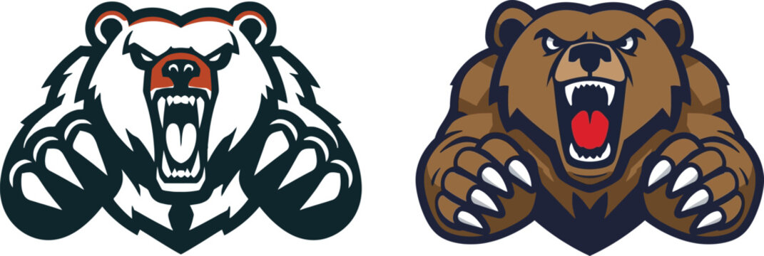 Two fierce cartoon bears facing each other aggressively