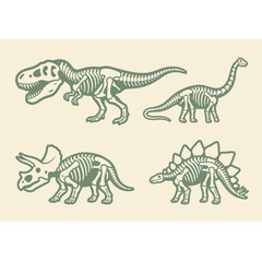 A set of four vintage style dinosaur skeleton illustrations © tara