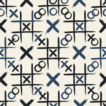 A seamless pattern featuring hand drawn tic tac toe games