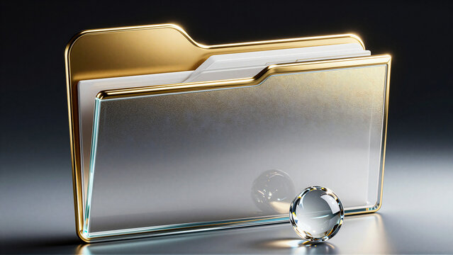 Sleek Golden and Translucent Glass Folder Icon for Digital Archiving and Data Storage
