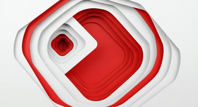 Abstract Geometric Layered Shapes with Red and White Colors