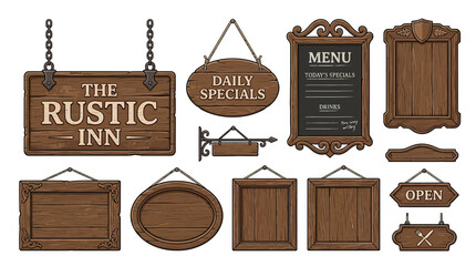 Rustic Wooden Signs Collection: Inn, Menu, Open, Daily Specials © Yunan