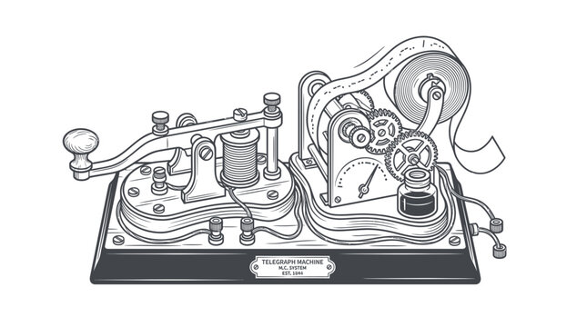Vintage Telegraph Machine Illustration - Morse Code Communication Device