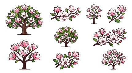 Magnolia Tree and Flower Branch Icon Set © ahmad