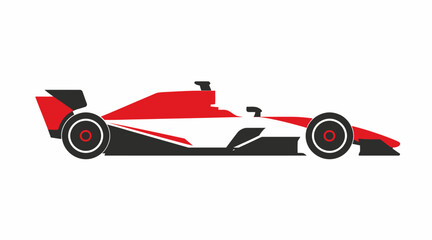 Naklejka premium A sleek racing car speeds across a track with vibrant red, white, and black colors.