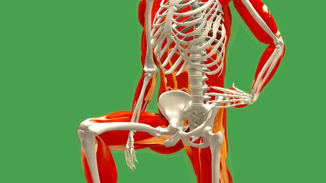 Anatomy Model: Hip Flexor Stretch Exercise (Close-Up, Chroma)