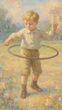 Vintage painting child hula hoop mobile wallpaper