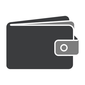 Dark gray wallet with white outline and snap closure
