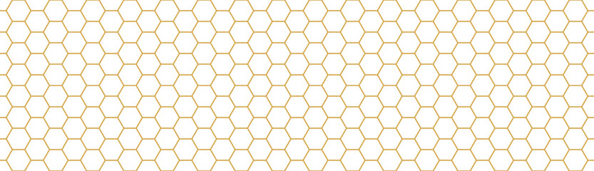 Honey hexagon bee hive yellow honeycomb pattern seamless background. Fishing or soccer net in outline style. © Nastya