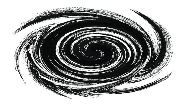 Grunge black spiral vortex vector, textured ink swirl element, abstract circular brush stroke shape for edgy graphic design and branding