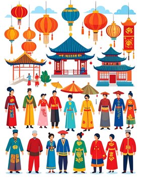 Vibrant Chinese cultural illustrations