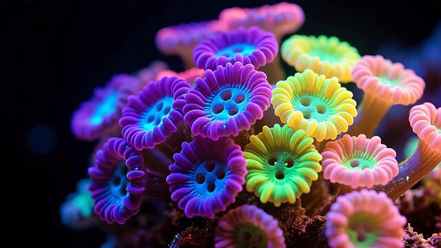 Colorful coral flowers in the deep sea