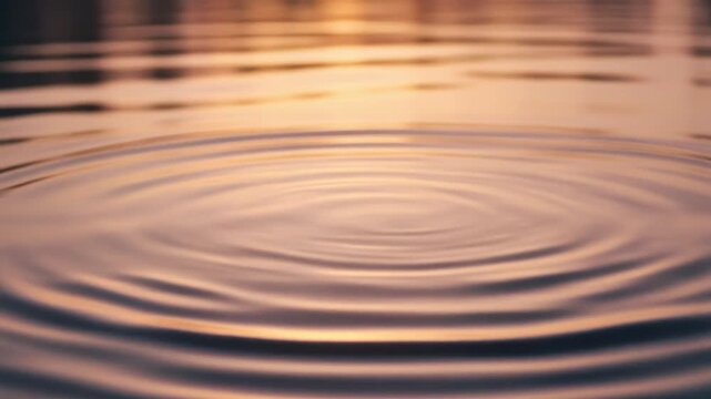 Macro Shot of Concentric Water Ripples on Calm Surface at Sunset, Peaceful Zen Meditation Background 1080p Motion