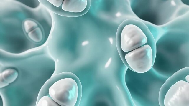 High Quality Microscopic View of Bacteria Cells Dividing and Floating in Biological Fluid, Seamless Science Animation 1080p