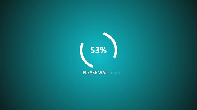 Please Wait Loading Animation with Circular Progress Meter and Digital Status Interface on Teal Gradient Background 4k visuals