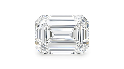 Fototapeta premium Emerald Cut Diamond Gemstone Isolated on White Background, Premium Rectangular Step Cut Colorless Diamond, Luxury Jewelry Stone, High Clarity Crystal, Brilliant Faceted Gem for Jewelry Design