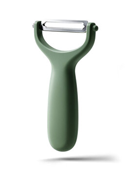 Modern Sage Green Vegetable Peeler with Stainless Steel Blade 3D Render Isolated on Transparent Background