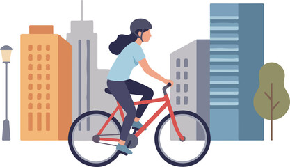Fototapeta premium Woman riding a bicycle in the city vector illustration design