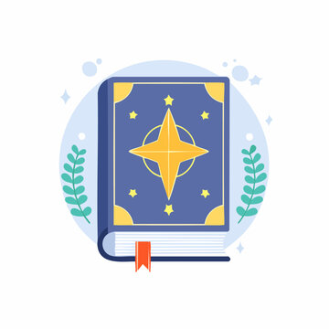 Magical Book with Star Emblem and Laurel Branches