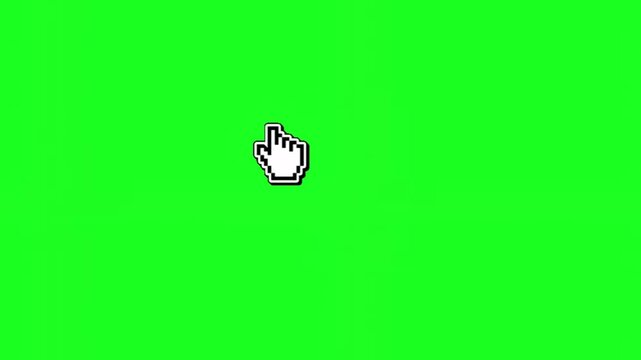 Cursor, a white pixelated hand cursor on a green background, pointing to the right with index finger extended