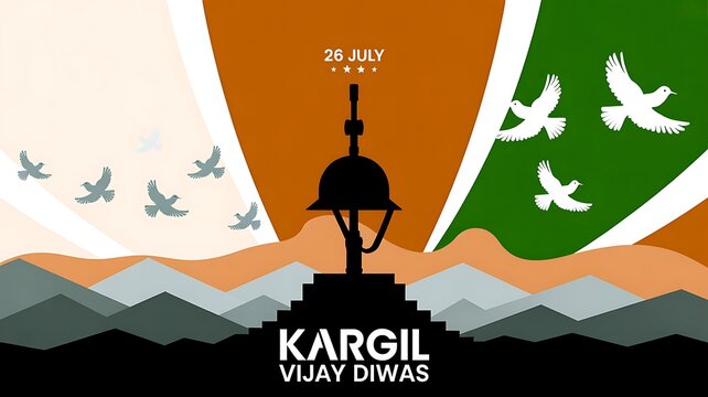 Kargil vijay diwas tribute with helmet and flying doves