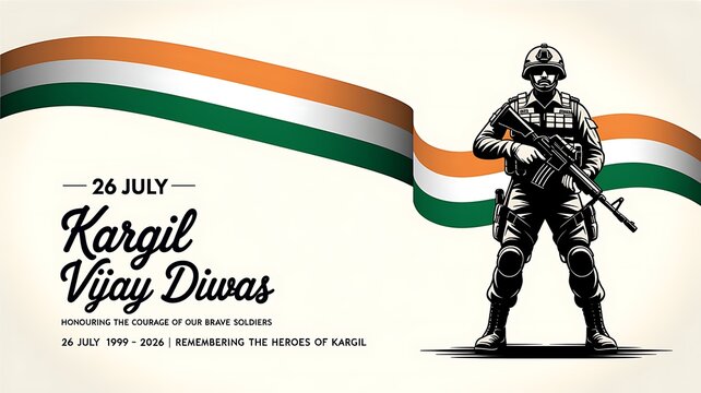 Indian soldier standing with flag for kargil vijay diwas