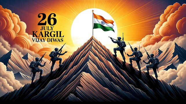 Indian soldiers climbing mountain for kargil vijay diwas