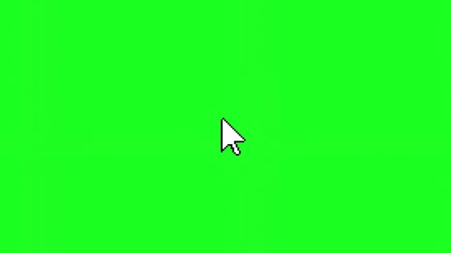 Cursor, a white computer mouse cursor on a bright green background for editing and design purposes