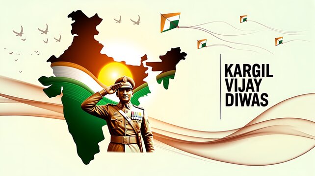 Indian soldier saluting with map for kargil vijay diwas