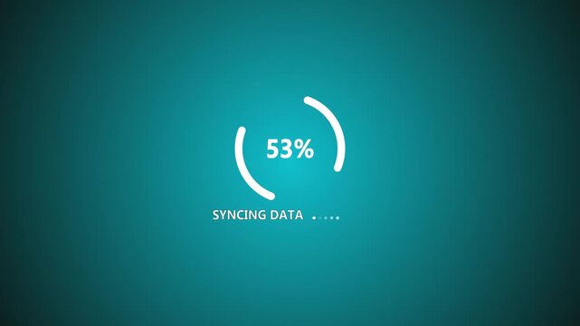 Syncing Data Animation with Circular Progress Indicator and Digital Transfer Interface on Teal Gradient Background 4k visuals