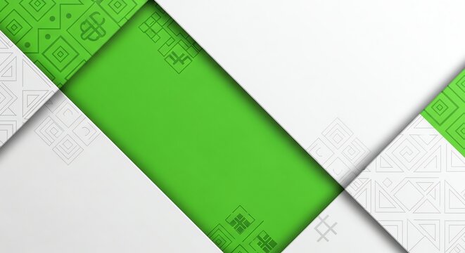 Green and white abstract geometric background with pattern overlay