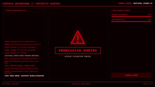 Permission Denied Access Violation Kernel Panic Security Breach Animation.