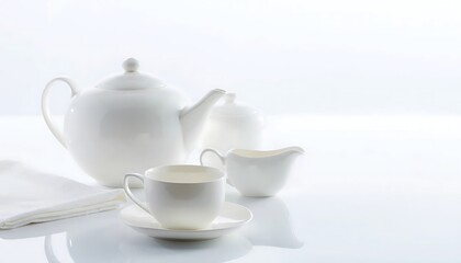 Fototapeta premium ElegantTeaSetMinimalistWhiteBackground.
