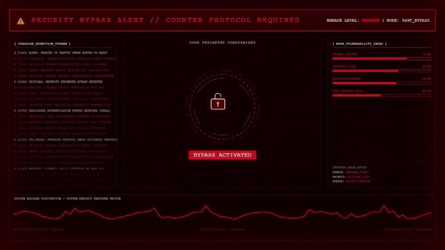 Security Bypass Alert Perimeter Compromised Hacking Exploit Breach Animation.