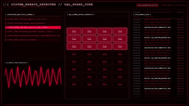 SQL Injection Database Breach Attack Security Quarantine Alert Animation.