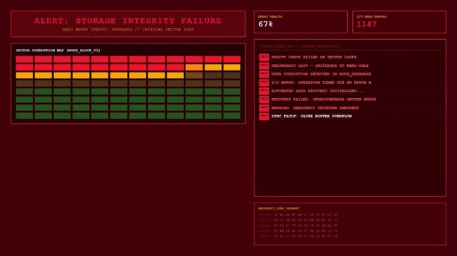 Storage Array Failure RAID Disk Corruption Data Recovery Alert Animation.