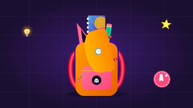 Colorful Backpack with Camera and Starry Night Background for Travel and Adventure.