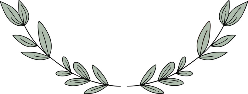 Minimalist Botanical Laurel Arch - Hand Drawn Green Leaves Clipart
