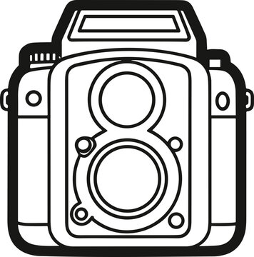 Vintage Twin Lens Reflex Camera Icon, Retro Photography Equipment Line Art