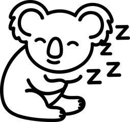 Cute koala sleeping, simple line art, black and white illustration, zzz symbol © dinny