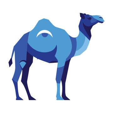 Blue camel standing profile view desert animal
